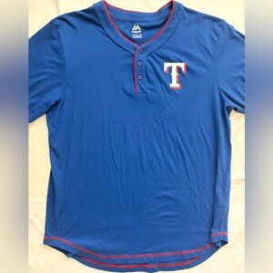 Majestic Texas Rangers Baseball Mens T-Shirt Henley Jersey XL MLB Lightweight